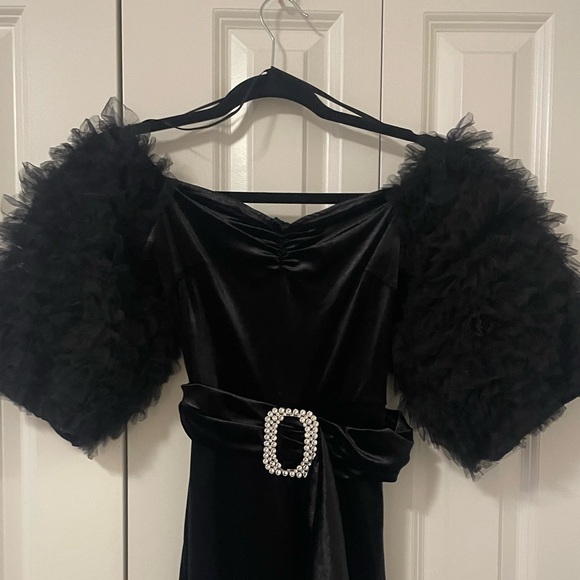 ZARA VELVET DRESS WITH TULLE BALLOON SLEEVES - Picture 3 of 10